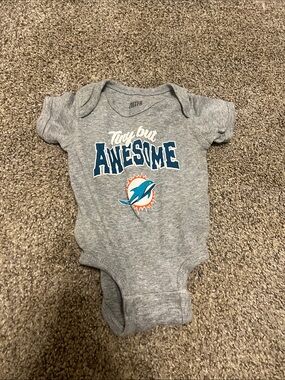 Grey 'Tiny but Awesome' Dolphins Baby One-Piece Bodysuit